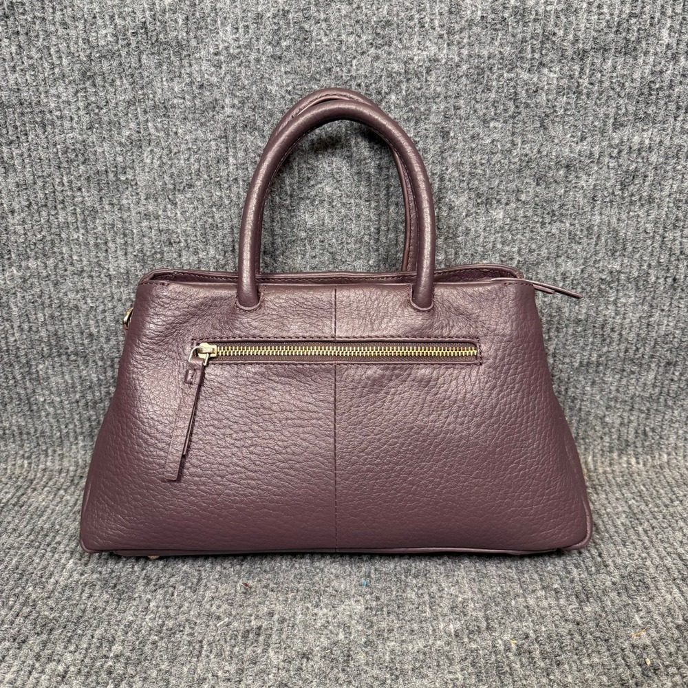 Genuine Leather Satchel Bag Plum Dusty Purple Y2K Top Handle Purse Office Chic